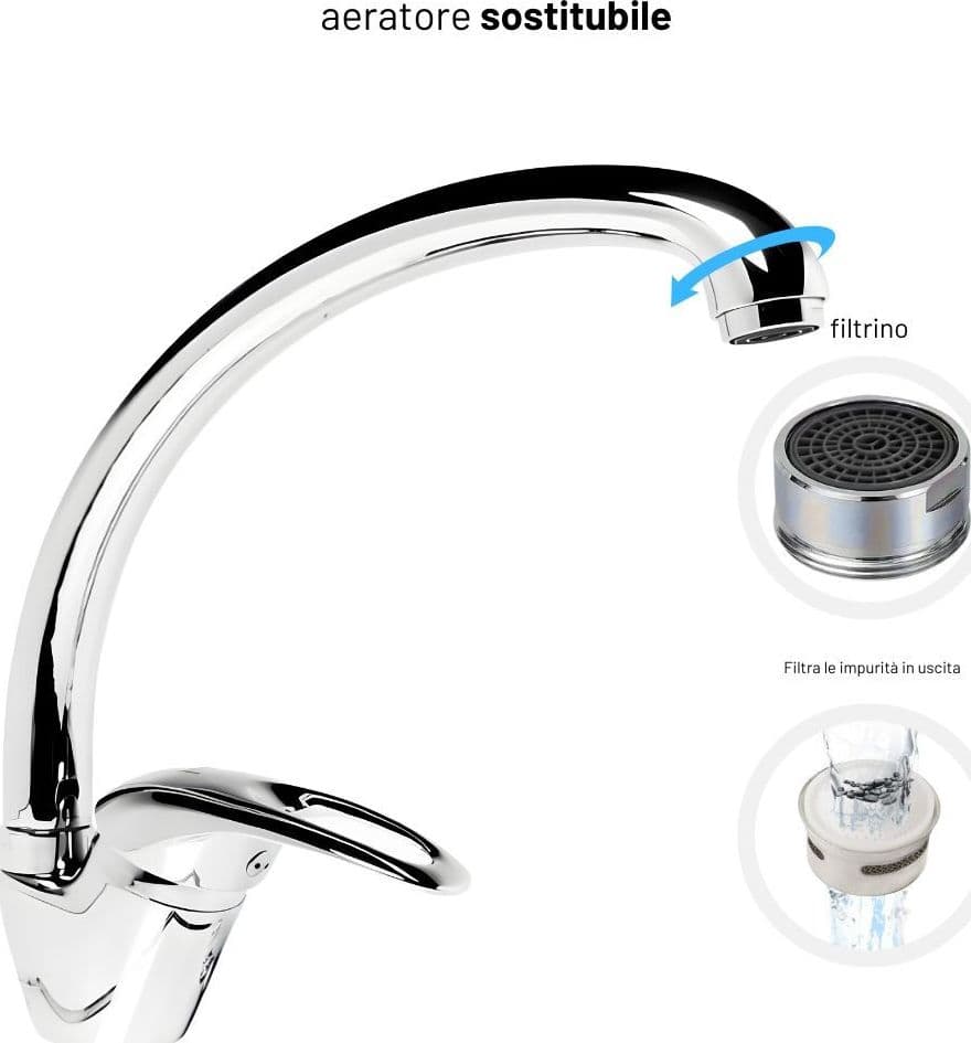 Miscelatore Rubinetto per Lavello Cucina Erogazione Orientabile - 2