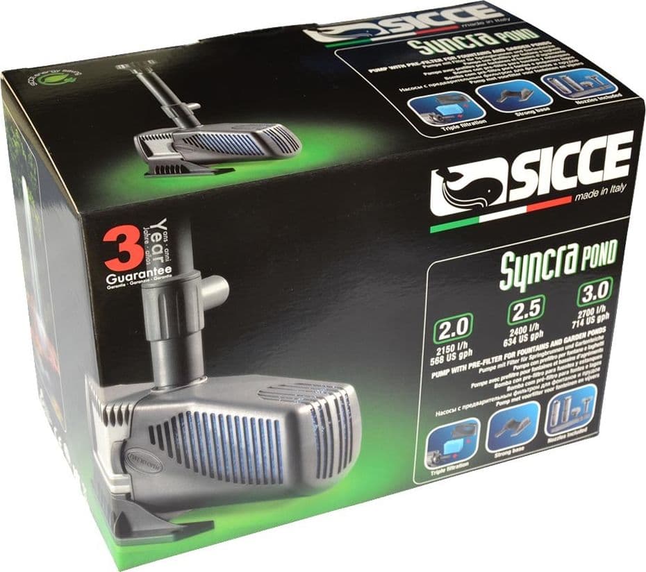 Sicce Pompa Laghetto SyncraPond 3.0 Filtrazione e Giochi da 2700 l/h - 2