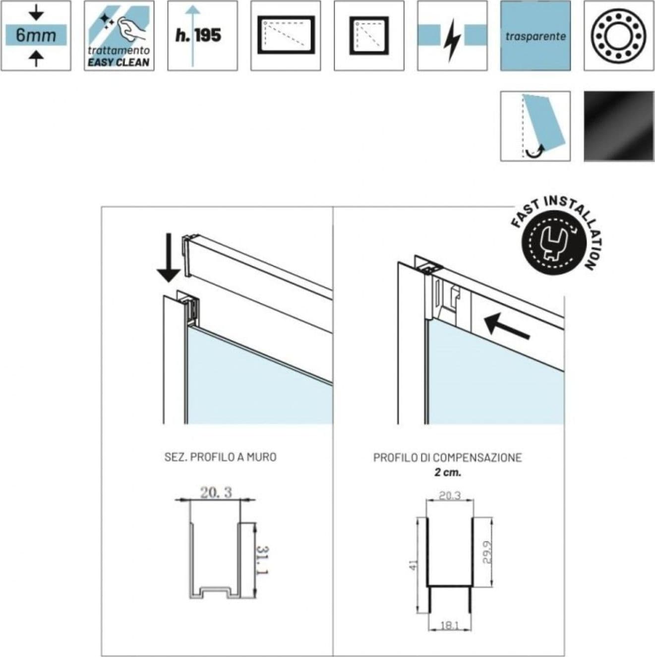 Cabina Doccia Angolare Corner Black Cristallo 6 mm 90x100x195 cm - 6