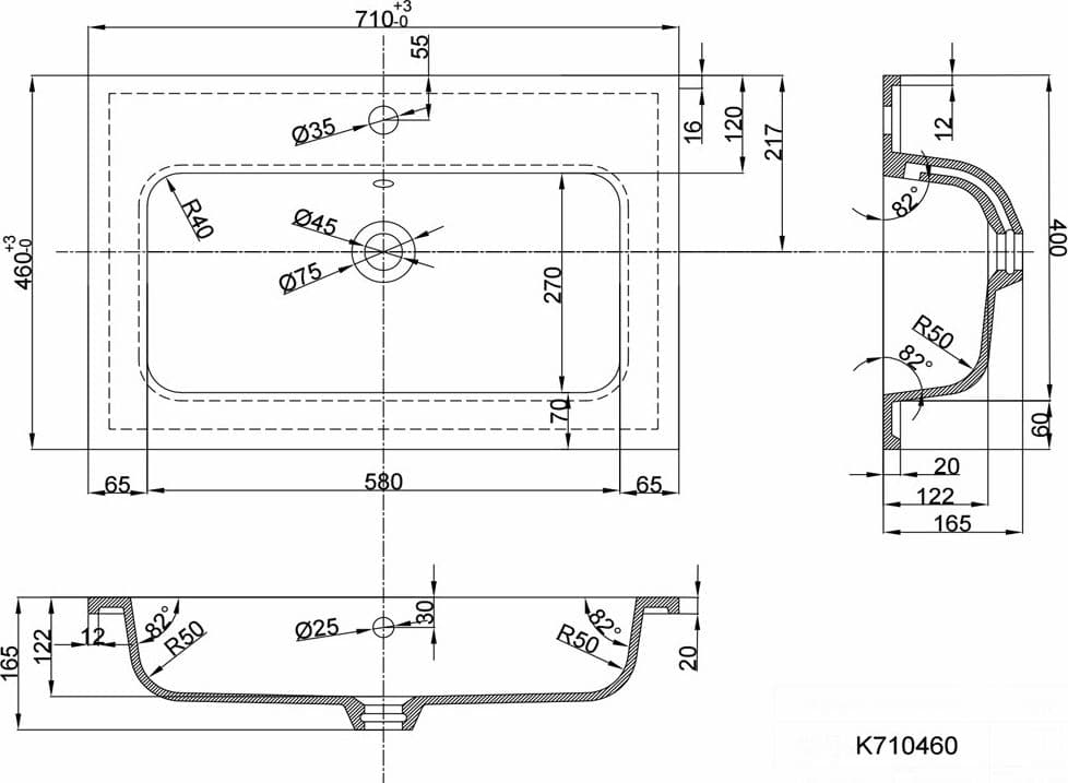 Lavabo Da Incasso In Mineral Marmo 71X46 Cm Per Mobile Bagno - 5