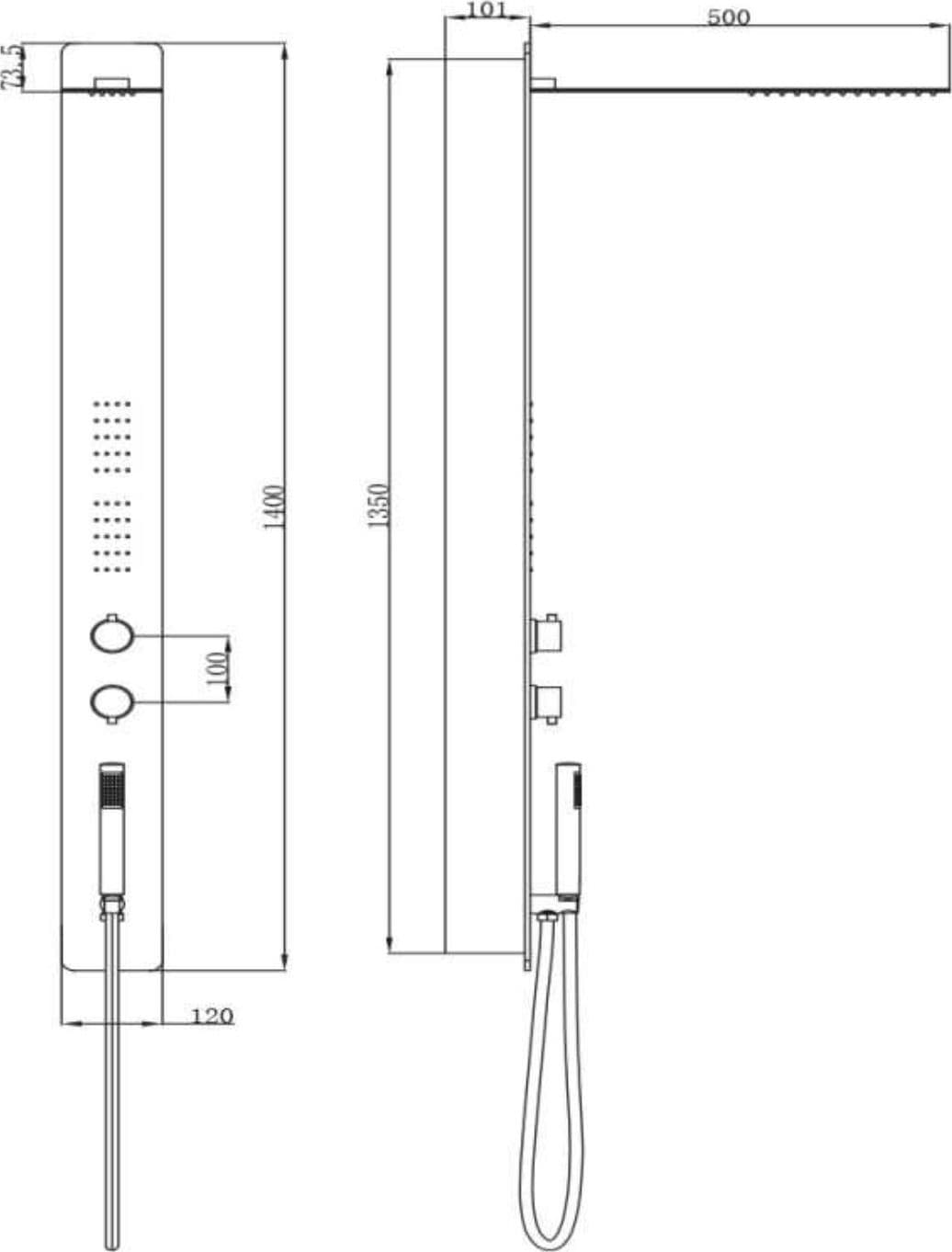 Colonna Doccia 011 Ad Incasso Acciaio Inox Lucida 3 Funzioni 2 Bocchette Idro Lombari P50xL12xH140 - 5