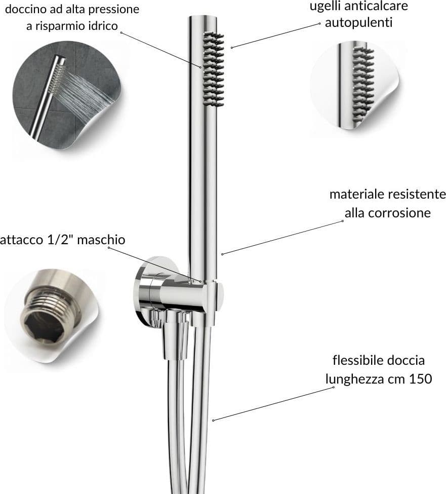 Kit Doccia Tondo  Completo di Soffione Doccetta e Miscelatore con Deviatore Delfino - 5