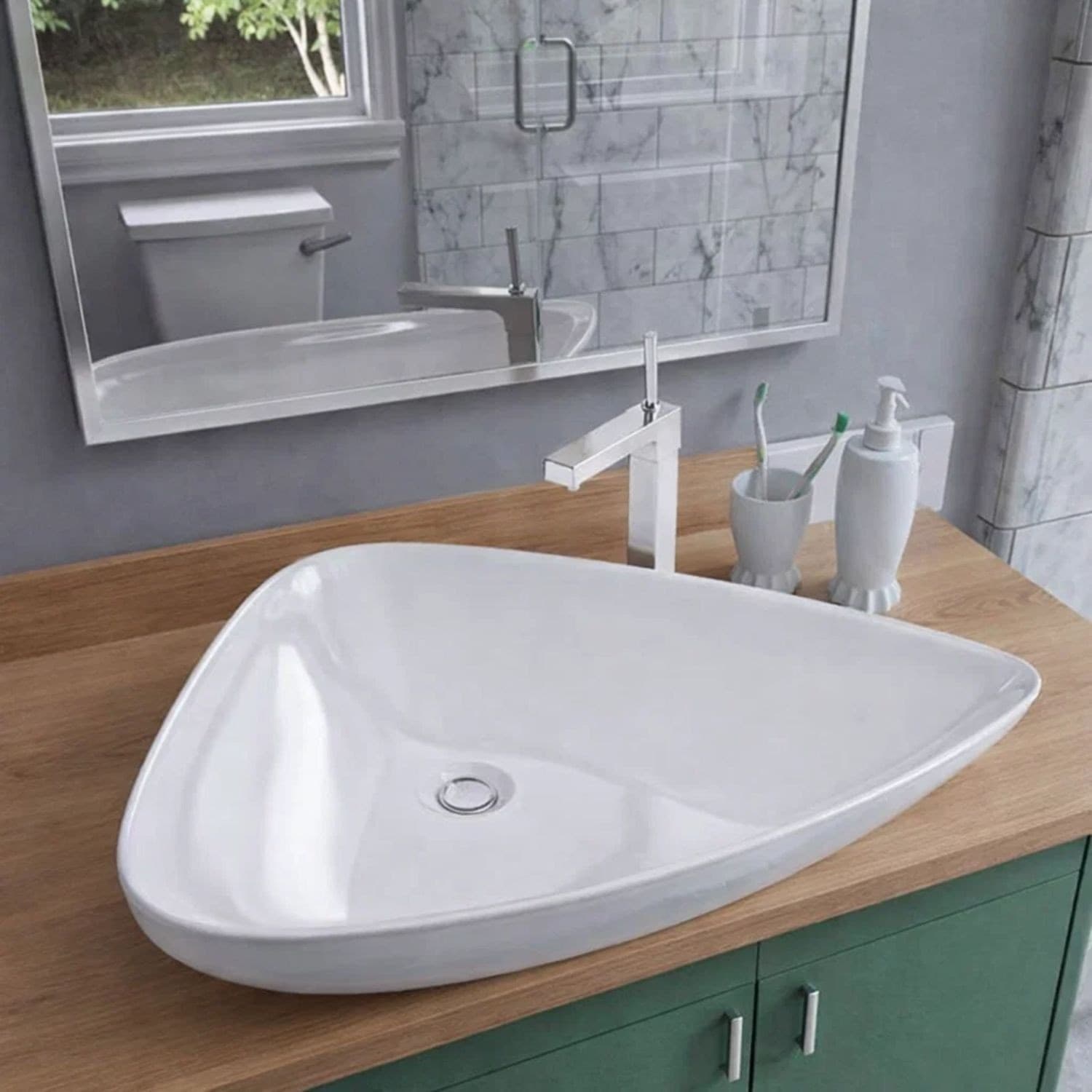 Lavabo Da Appoggio Ceramica Bianco Triangolare Arredo Bagno 68x47,5x12,5 Cm - 5