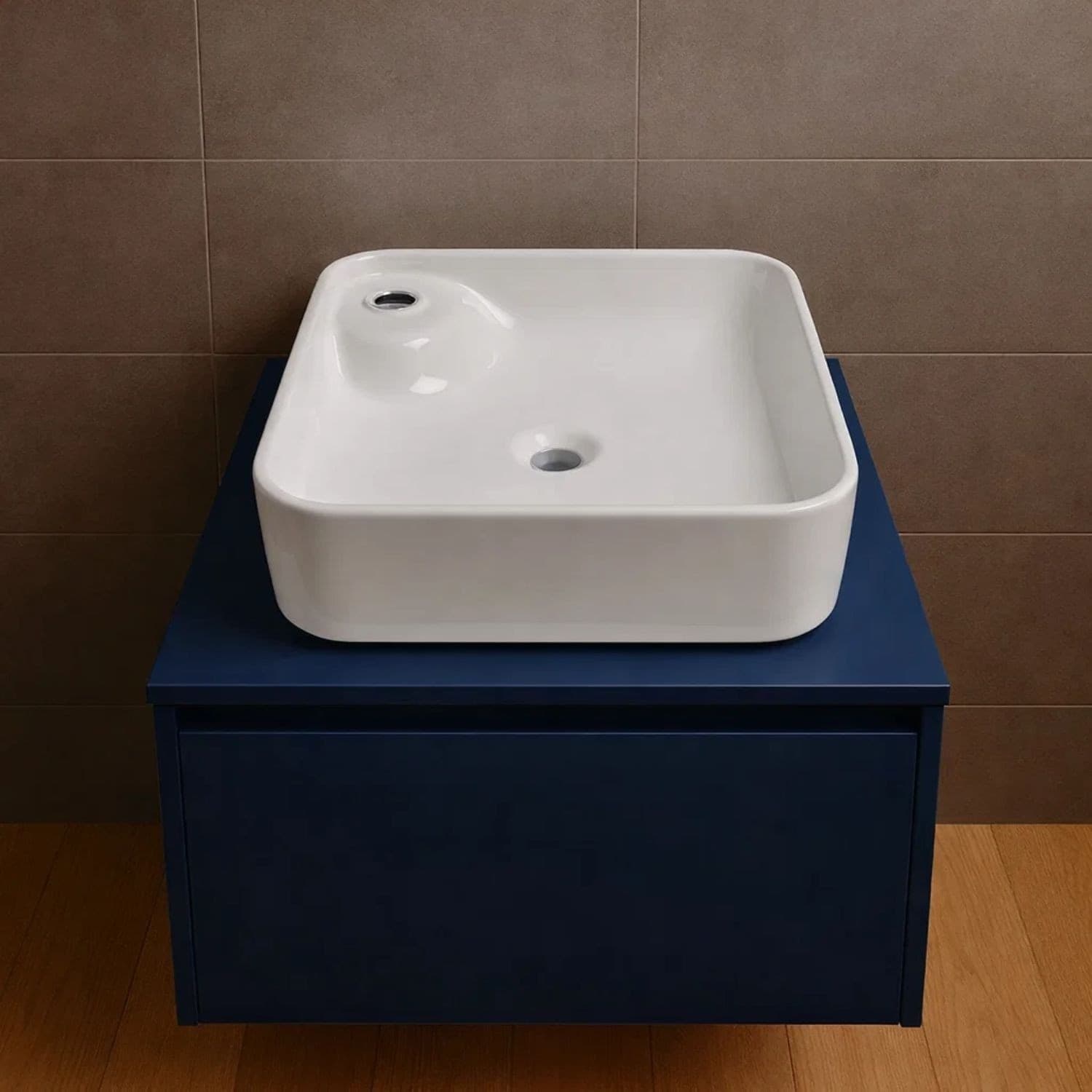 Lavabo Quadrato In Ceramica Bianca Da Appoggio - 2