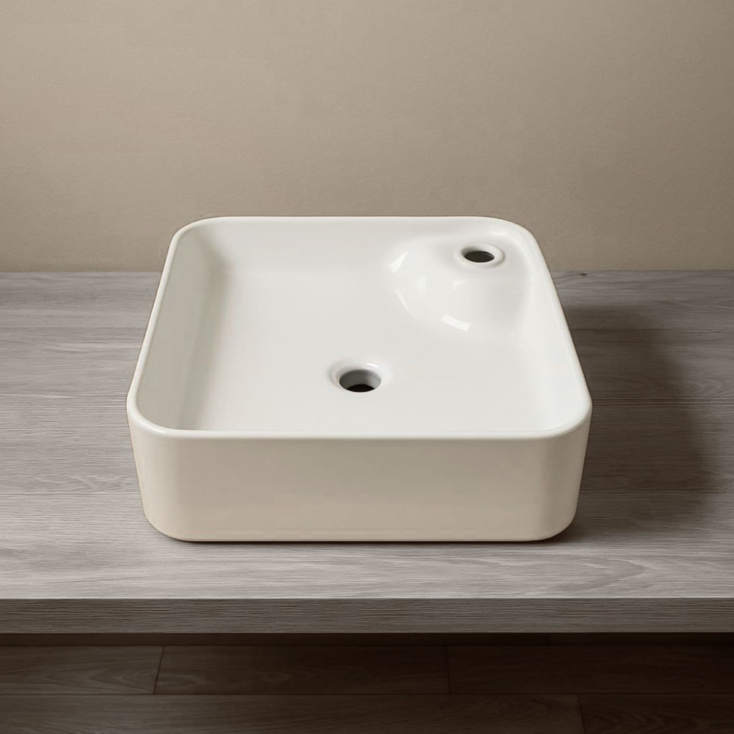 Lavabo Quadrato In Ceramica Bianca Da Appoggio - 4