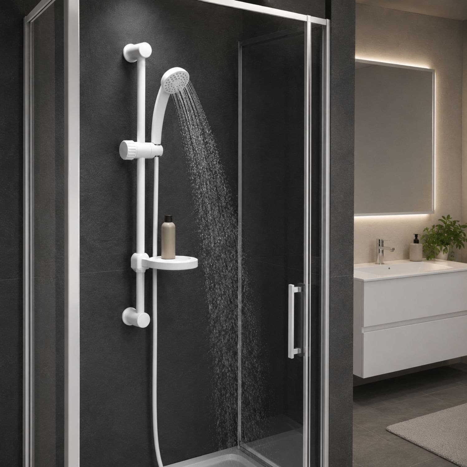 Saliscendi in abs bianco blush con doccetta e portasapone par campeggio nautica giardino - 4
