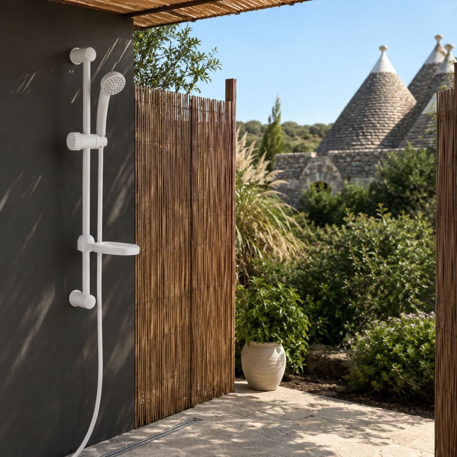 Saliscendi in abs bianco blush con doccetta e portasapone par campeggio nautica giardino - 5