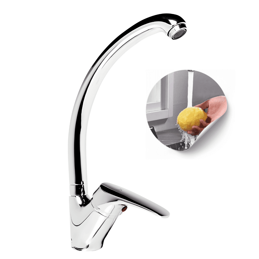 Miscelatore Monoforo Ottone Cucina Lisbona Allungato Erogazione Orientabile - 3