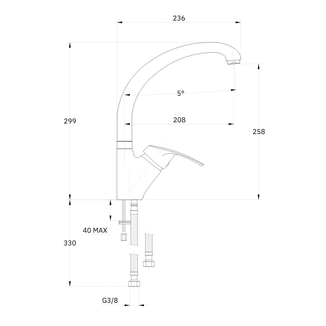 Miscelatore Monoforo Ottone Cucina Lisbona Allungato Erogazione Orientabile - 6