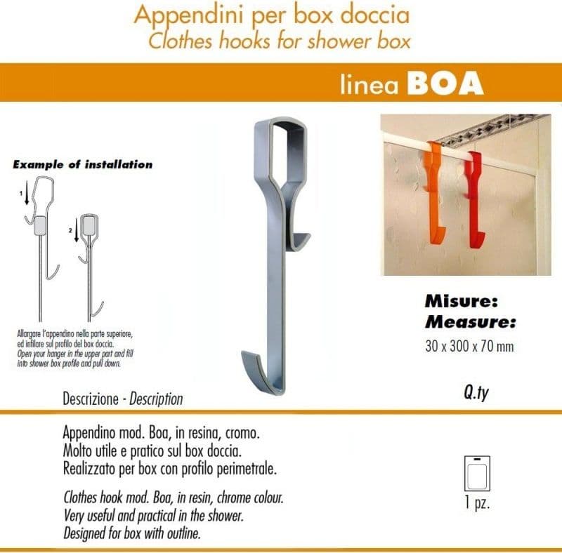 Pika Shop Appendino per Box Doccia Modello Boa Cromato - 2