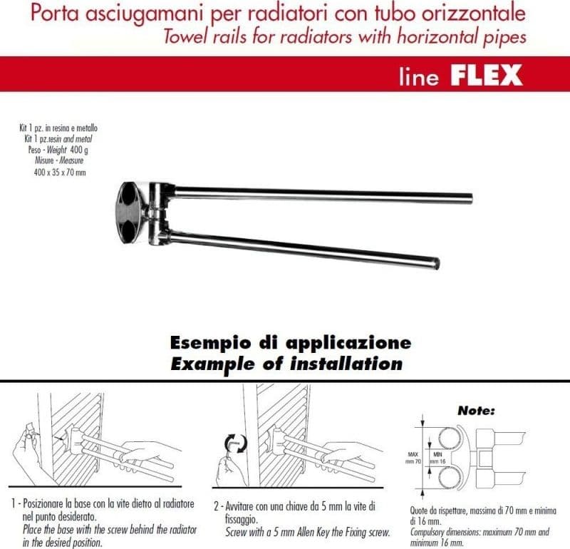 Pika Shop Portasalviette per Termoarredo Modello Flex Cromato 35cm - 2