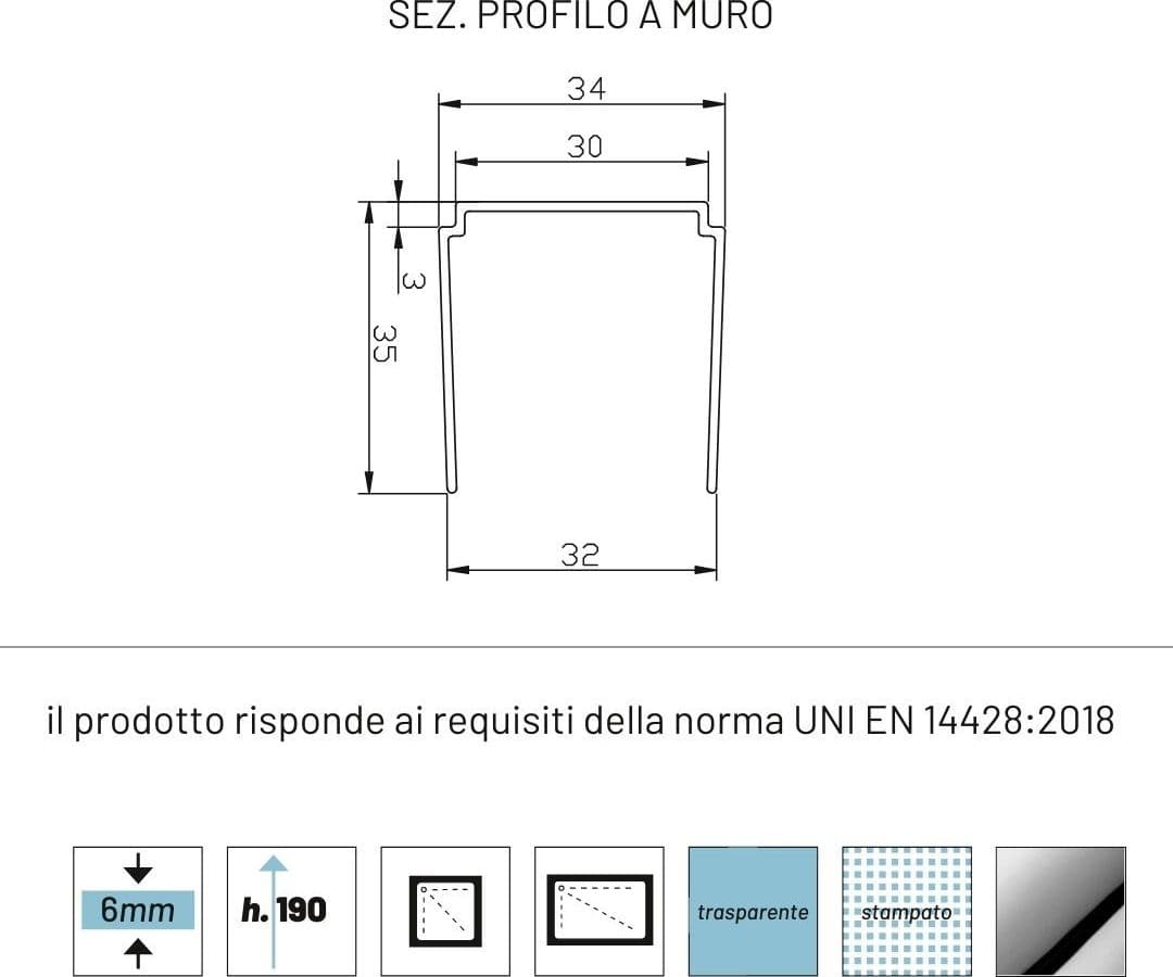 Ogomondo Parete Fissa Laterale Per Box Doccia Corner Due Ante - 45