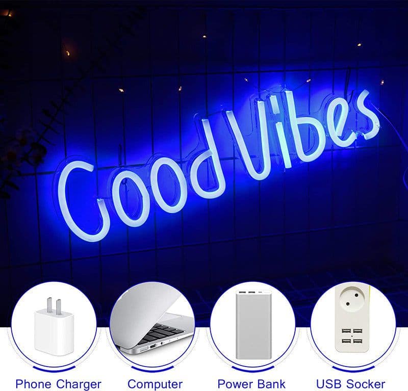 Quadro luminoso "Good Vibes" da parete insegna a led luce blu effetto Neon Casa e cucina/Decorazioni per interni/Arte/Poster e stampe Decor Space - Altamura, Commerciovirtuoso.it