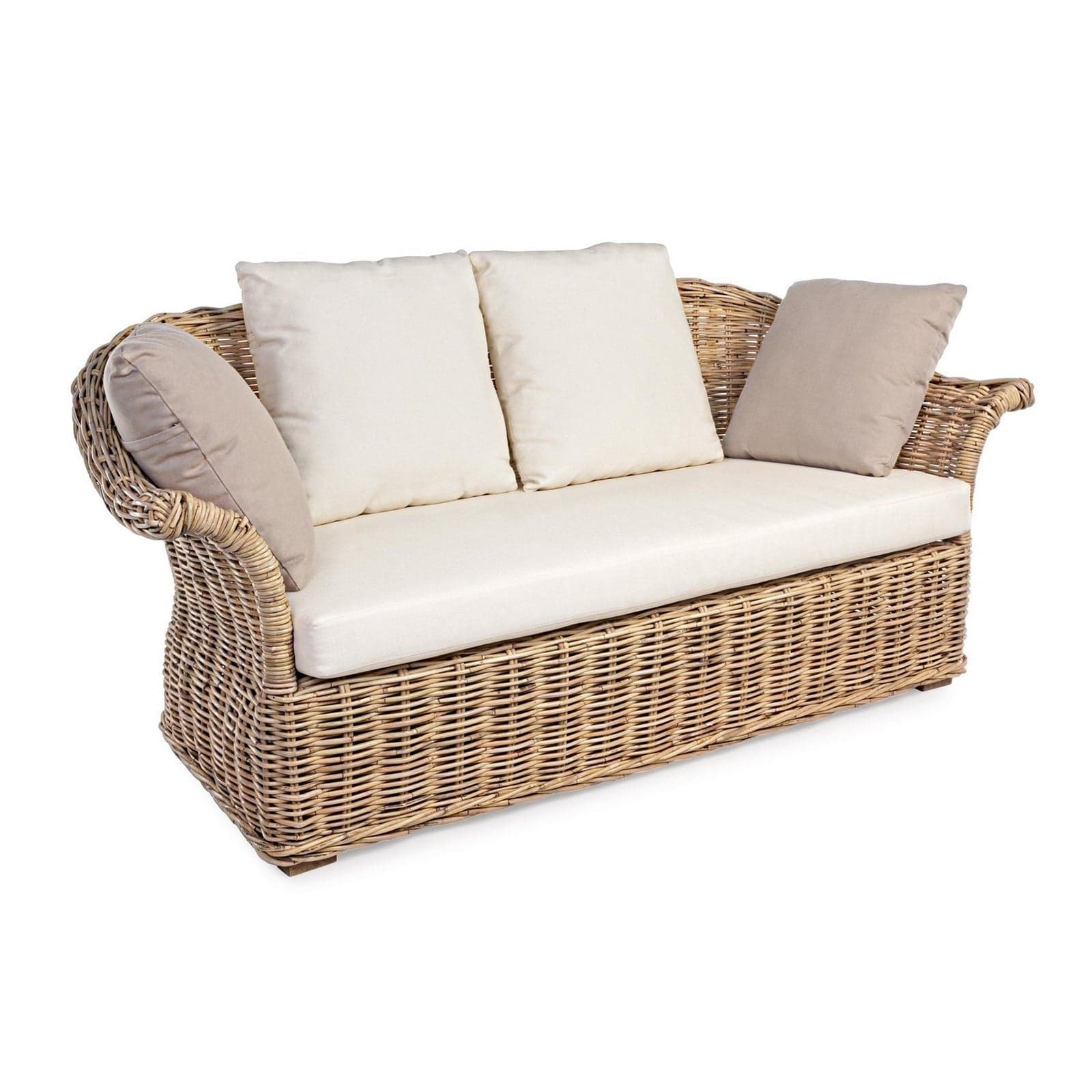 Divano "Pamplona" a due posti, struttura in rattan, per esterno, cuscini seduta e schienale sfoderabili in Divani Decor Space - Altamura, commercioVirtuoso.it