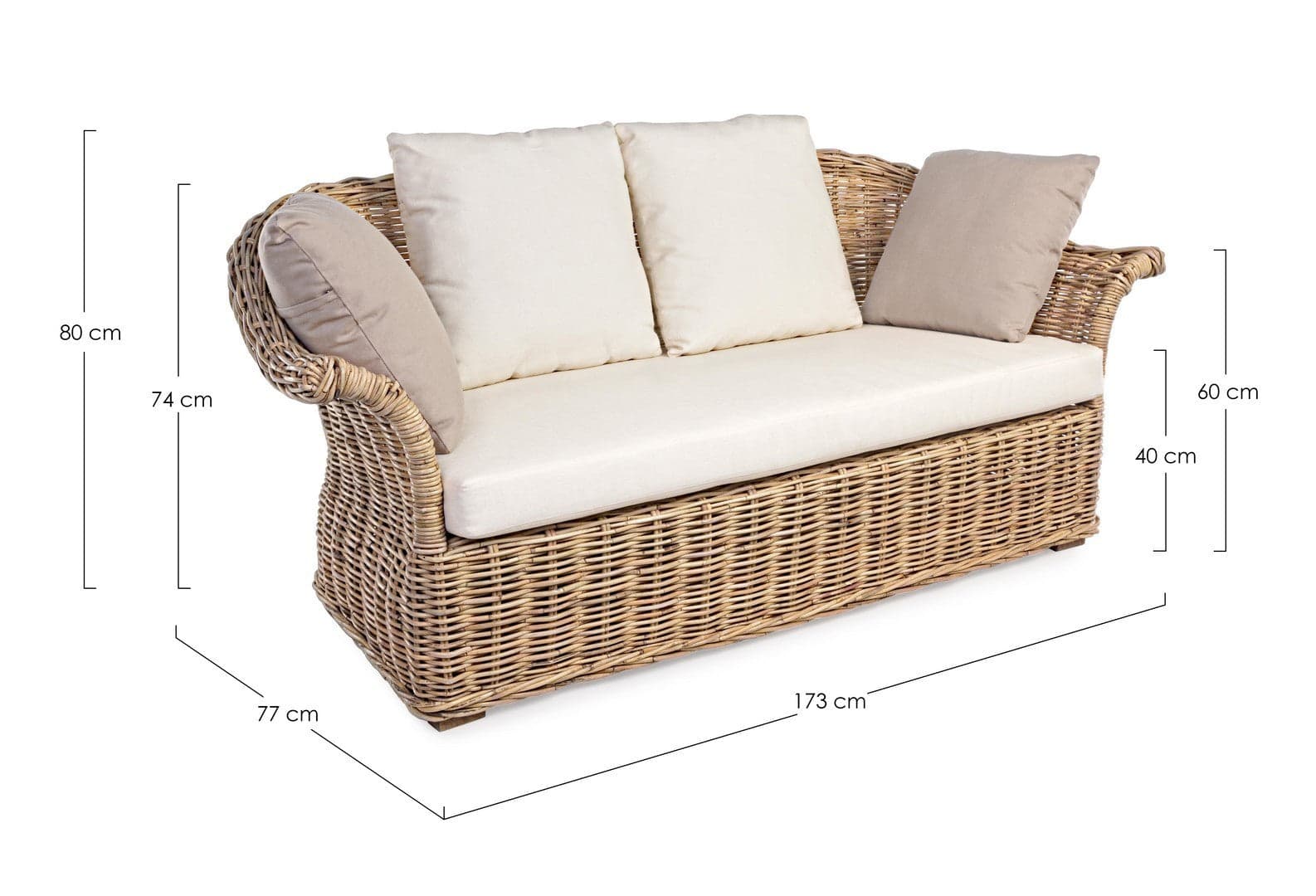 Divano "Pamplona" a due posti, struttura in rattan, per esterno, cuscini seduta e schienale sfoderabili in Divani Decor Space - Altamura, commercioVirtuoso.it