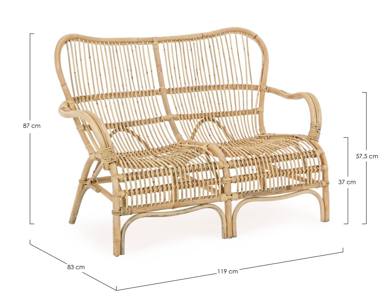 Divano "Clarita" a due posti, struttura in rattan e fibre naturali, per esterno in Divani Decor Space - Altamura, commercioVirtuoso.it