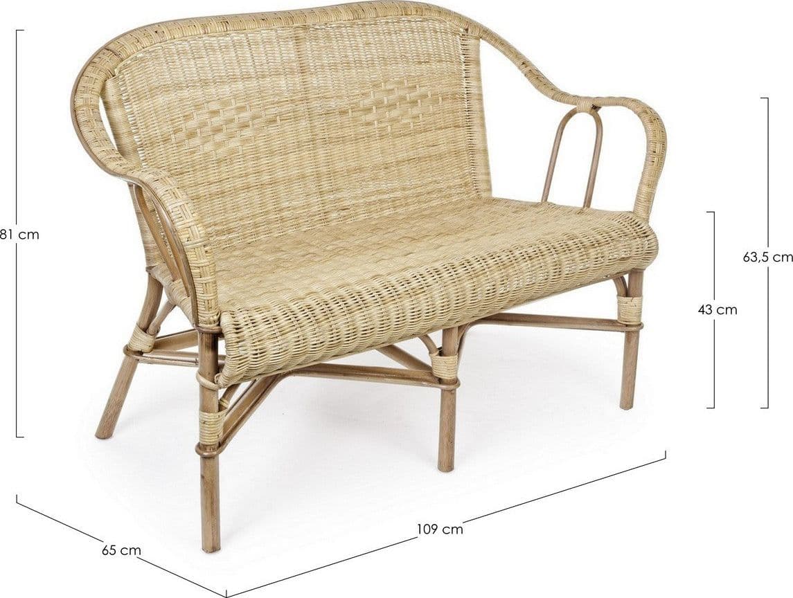 Divano "Ines" a due posti, struttura in rattan, intreccio in midollino, per esterno in Divani Decor Space - Altamura, commercioVirtuoso.it