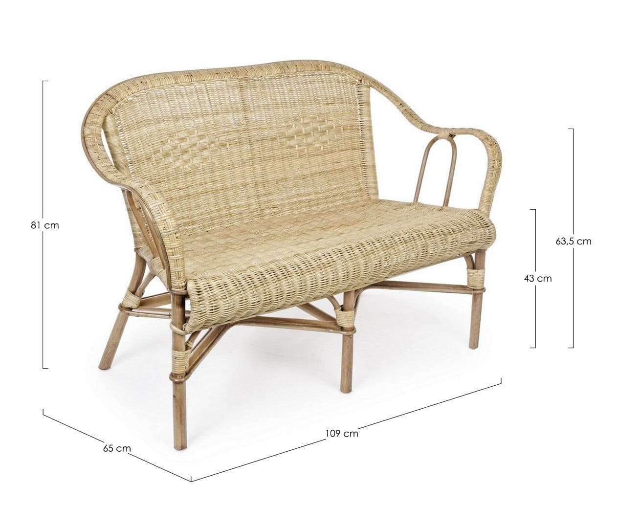 Divano "Ines" a due posti, struttura in rattan, intreccio in midollino, per esterno in Divani Decor Space - Altamura, commercioVirtuoso.it