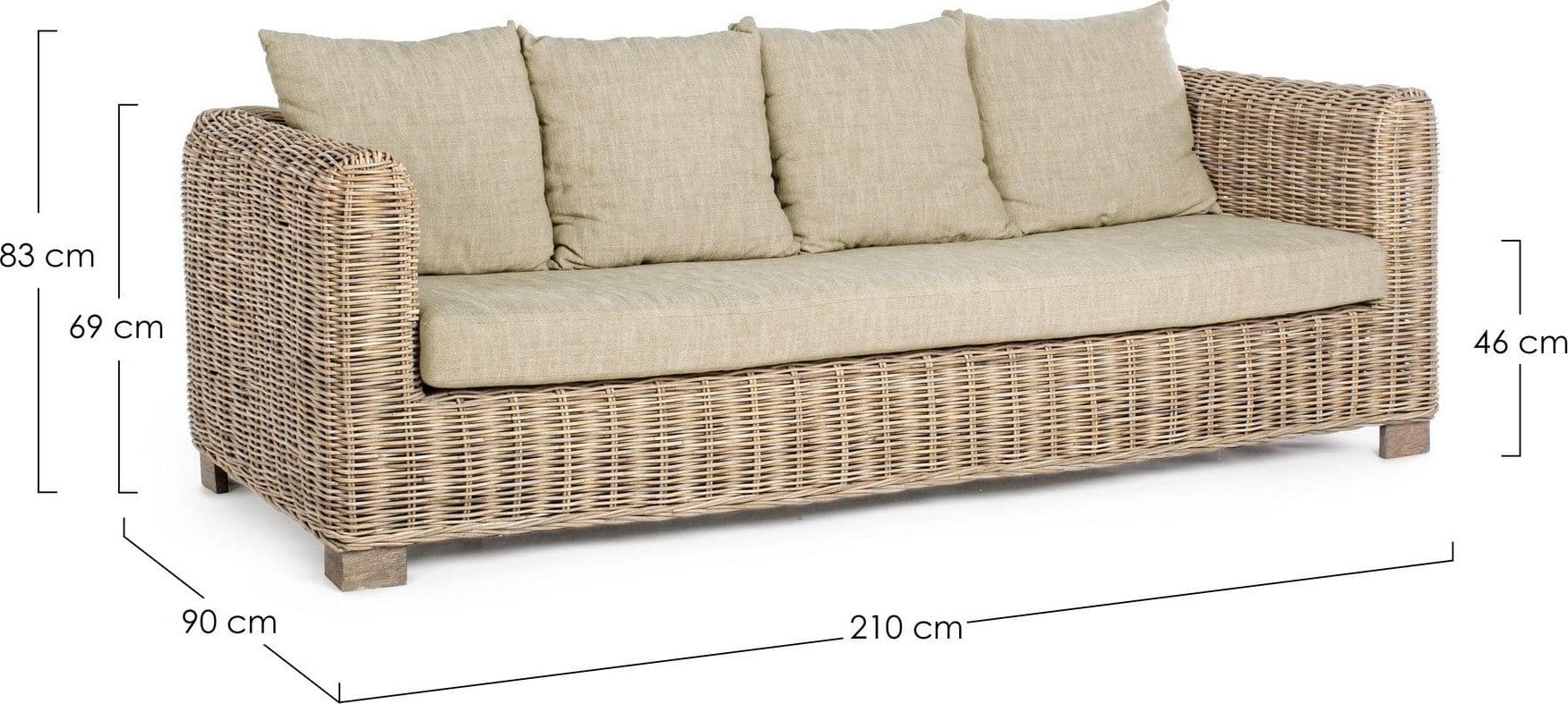 Divano "Fortaleza" con cuscini e struttura in legno di mango e rattan, per esterno in Divani Decor Space - Altamura, commercioVirtuoso.it