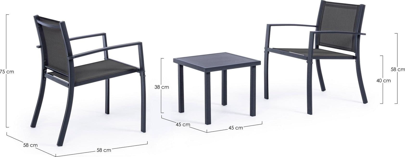 Salottino "Auri" con sedie e tavolino, per esterno, struttura in acciaio, piano in vetro in Set di mobili Decor Space - Altamura, commercioVirtuoso.it