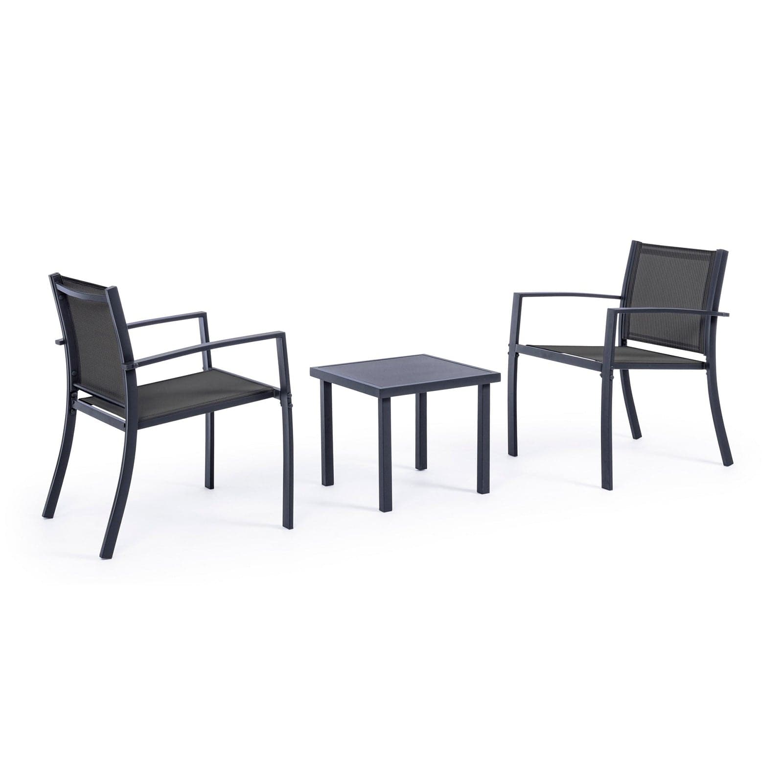 Salottino "Auri" con sedie e tavolino, per esterno, struttura in acciaio, piano in vetro in Set di mobili Decor Space - Altamura, commercioVirtuoso.it