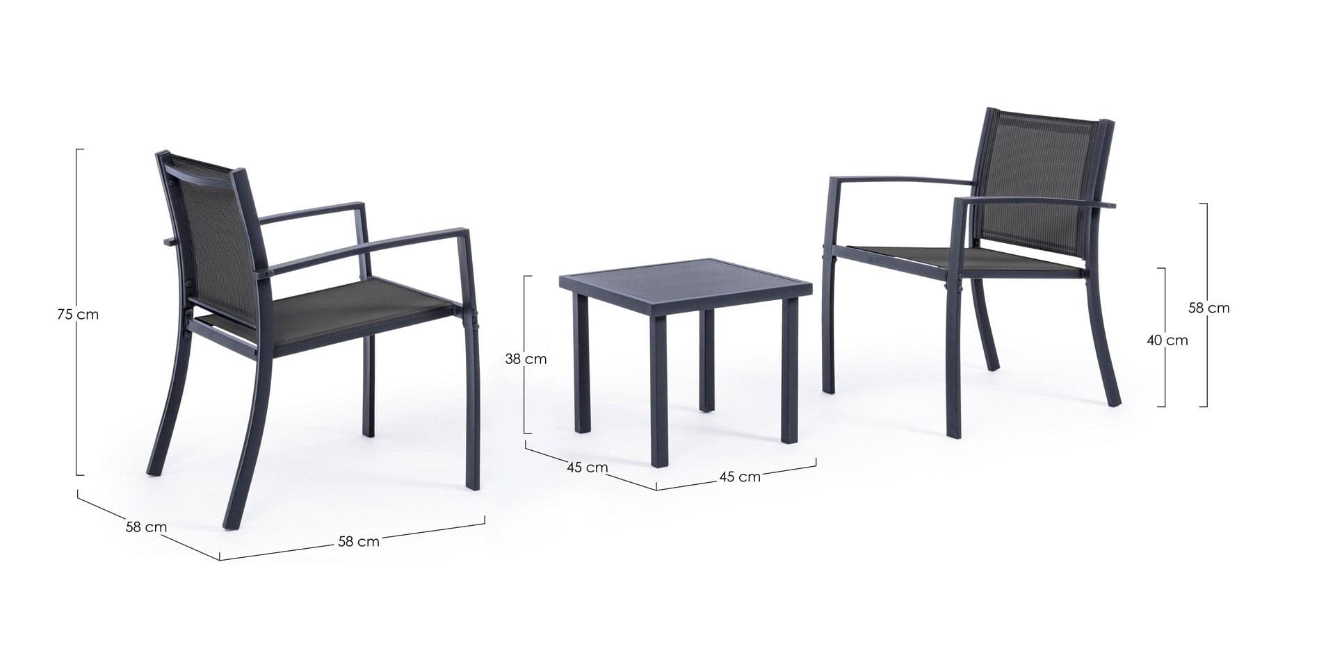 Salottino "Auri" con sedie e tavolino, per esterno, struttura in acciaio, piano in vetro in Set di mobili Decor Space - Altamura, commercioVirtuoso.it