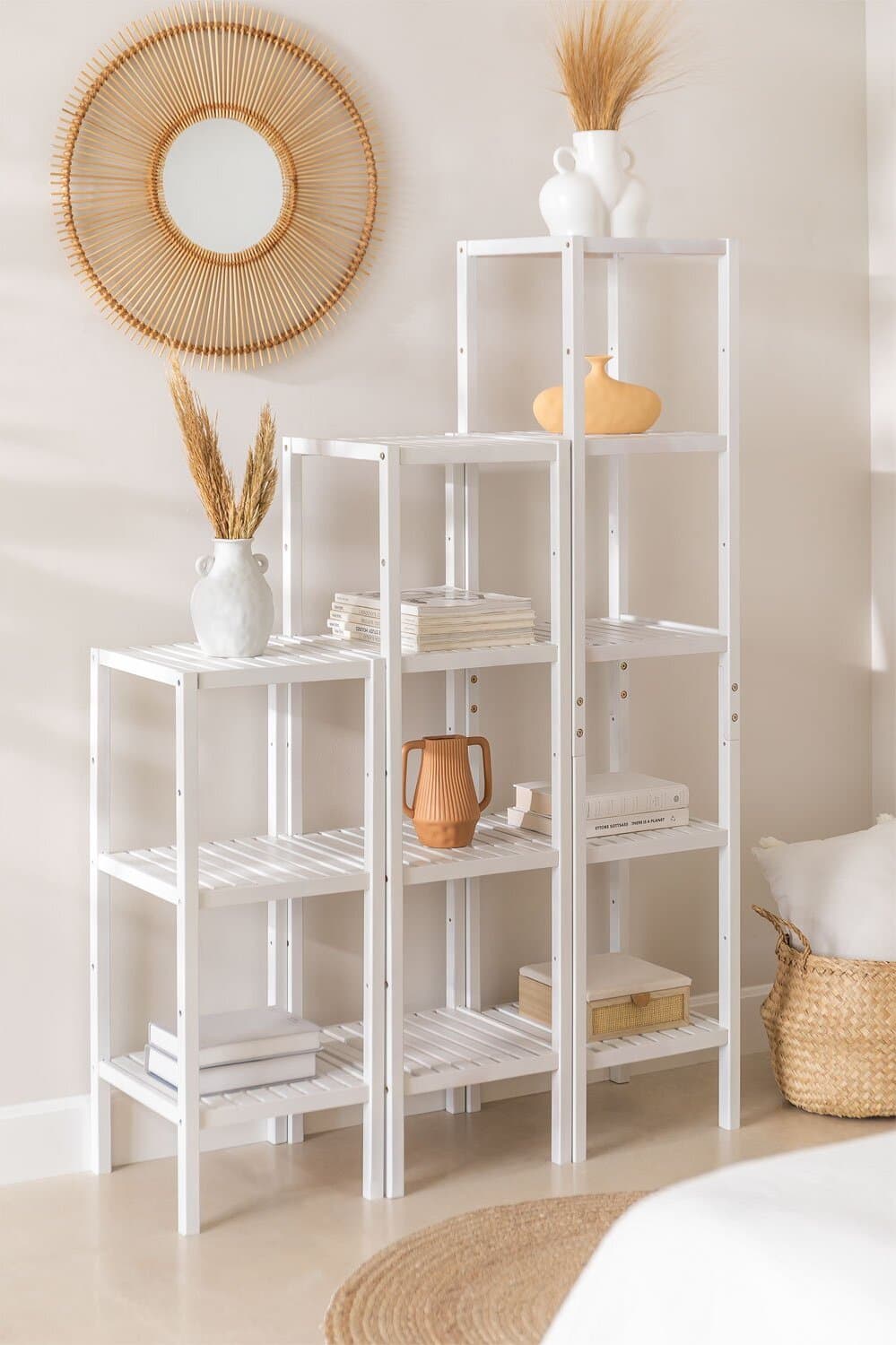Mobiletto multiuso con ripiani scaffale moderno in legno Bianco Casa e cucina/Organizzazione interni/Porta oggetti cassetti e scaffali/Cassettiere Decor Space - Altamura, Commerciovirtuoso.it