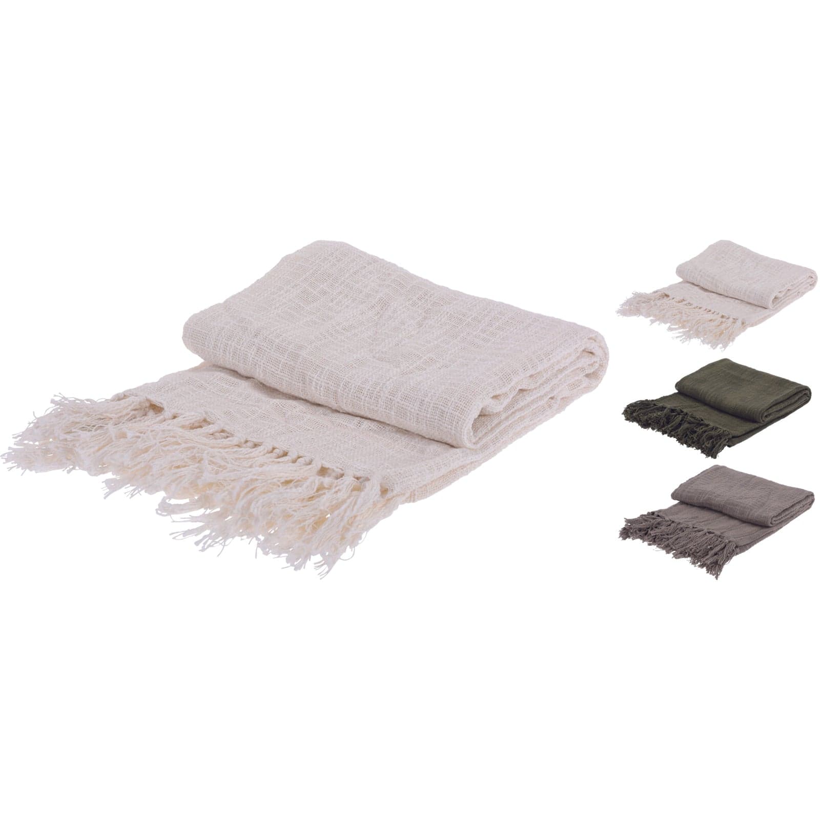 Coperta decorativa leggera morbida con frange in cotone per letto e divano 170 cm in Coperte Decor Space - Altamura, commercioVirtuoso.it