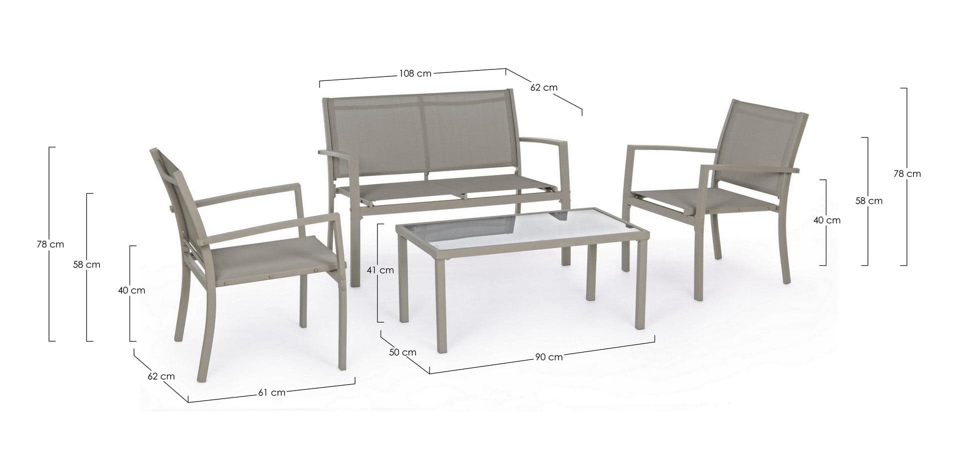 Salottino "Trent" con poltroncine, divanetto e tavolino, struttura in acciaio, per esterno in Set di mobili Decor Space - Altamura, commercioVirtuoso.it