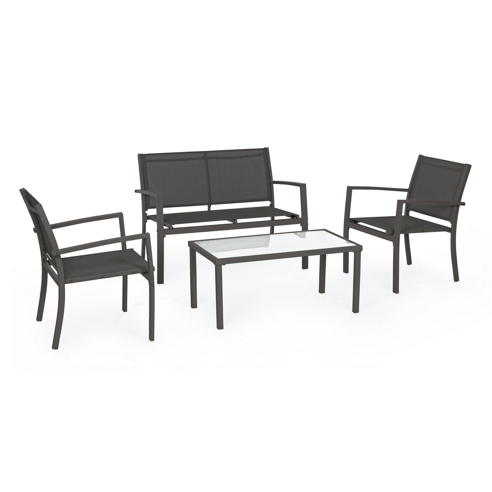 Salottino "Trent" con poltroncine, divanetto e tavolino, struttura in acciaio, per esterno in Set di mobili Decor Space - Altamura, commercioVirtuoso.it