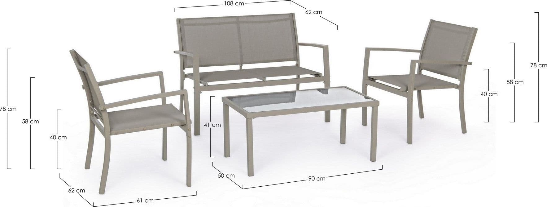 Salottino "Trent" con poltroncine, divanetto e tavolino, struttura in acciaio, per esterno Giardino e giardinaggio/Arredamento da giardino e accessori/Set di mobili Decor Space - Altamura, Commerciovirtuoso.it