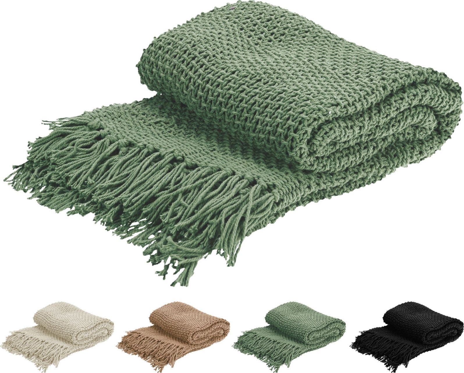 Coperta decorativa leggera trama larga con frange in cotone per letto e divano 170 cm in Coperte Decor Space - Altamura, commercioVirtuoso.it
