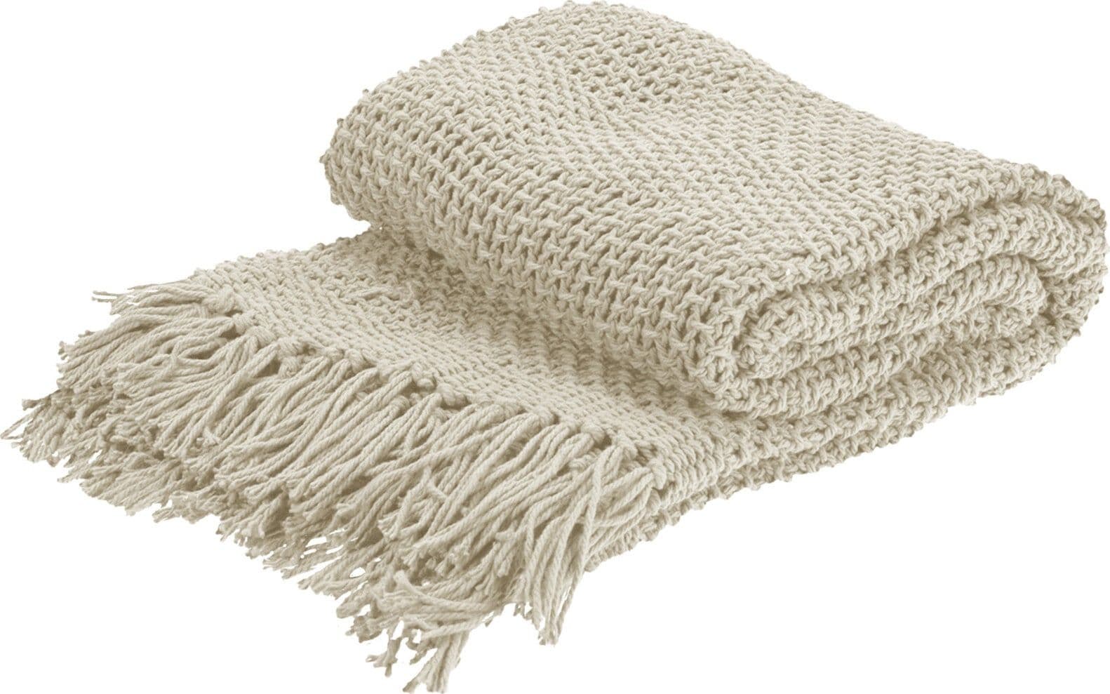 Coperta decorativa leggera trama larga con frange in cotone per letto e divano 170 cm in Coperte Decor Space - Altamura, commercioVirtuoso.it