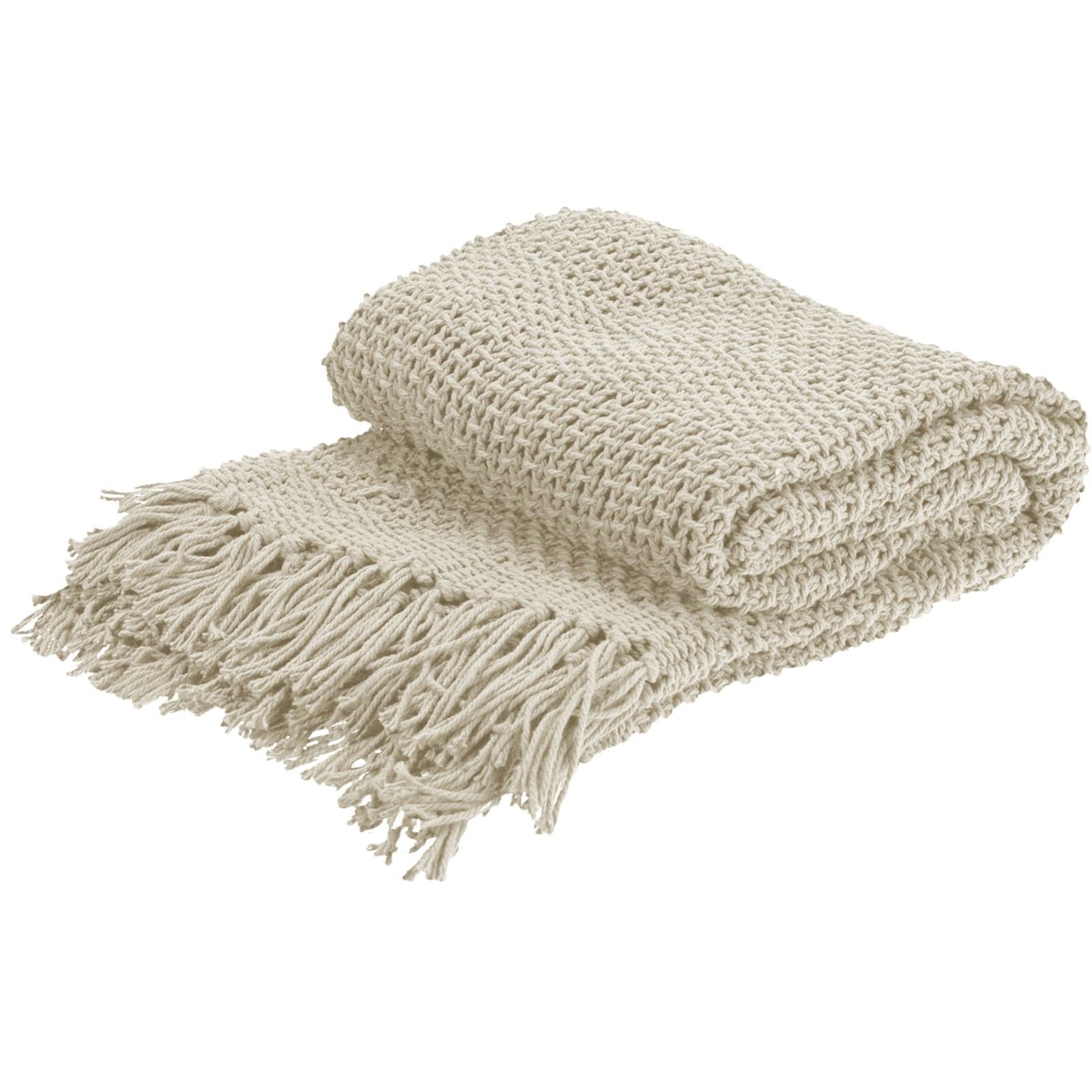 Coperta decorativa leggera trama larga con frange in cotone per letto e divano 170 cm in Coperte Decor Space - Altamura, commercioVirtuoso.it