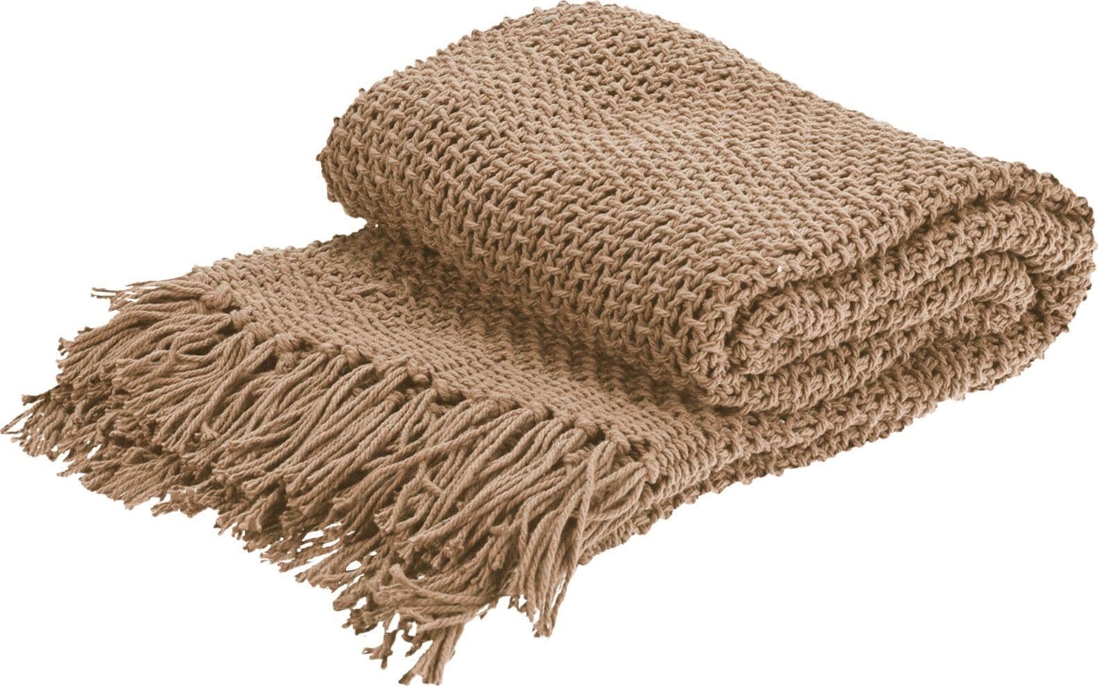 Coperta decorativa leggera trama larga con frange in cotone per letto e divano 170 cm - 6