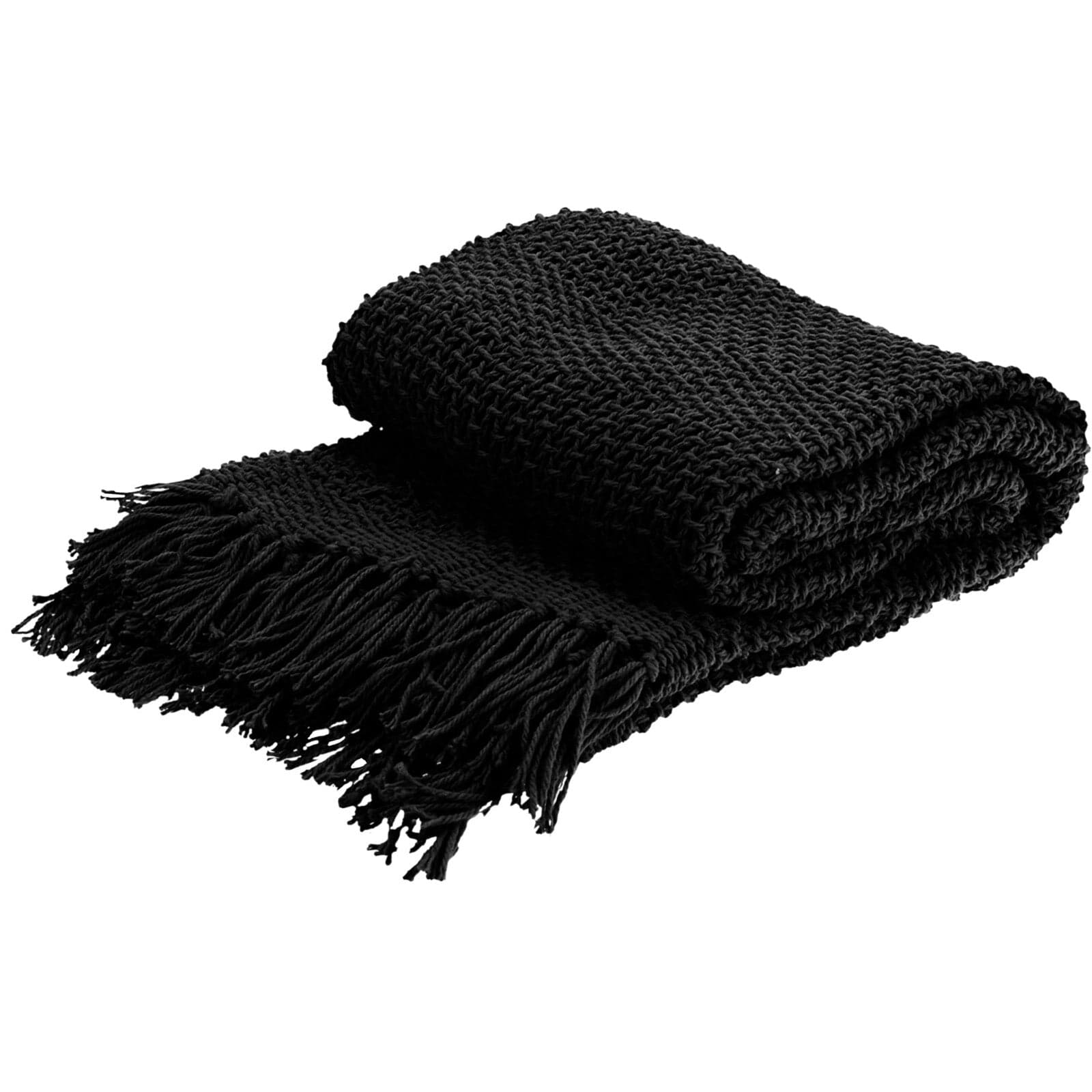 Coperta decorativa leggera trama larga con frange in cotone per letto e divano 170 cm in Coperte Decor Space - Altamura, commercioVirtuoso.it