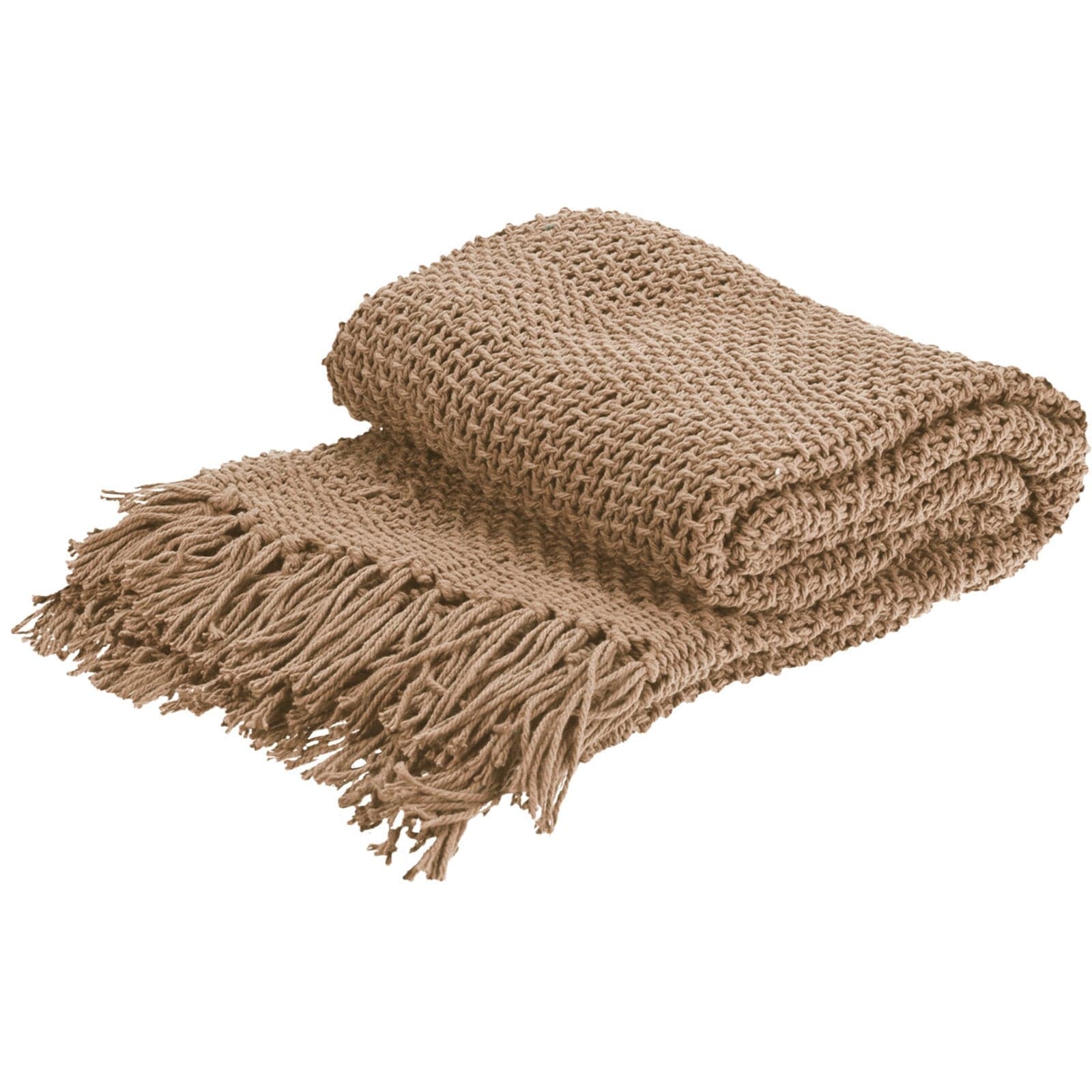 Coperta decorativa leggera trama larga con frange in cotone per letto e divano 170 cm in Coperte Decor Space - Altamura, commercioVirtuoso.it