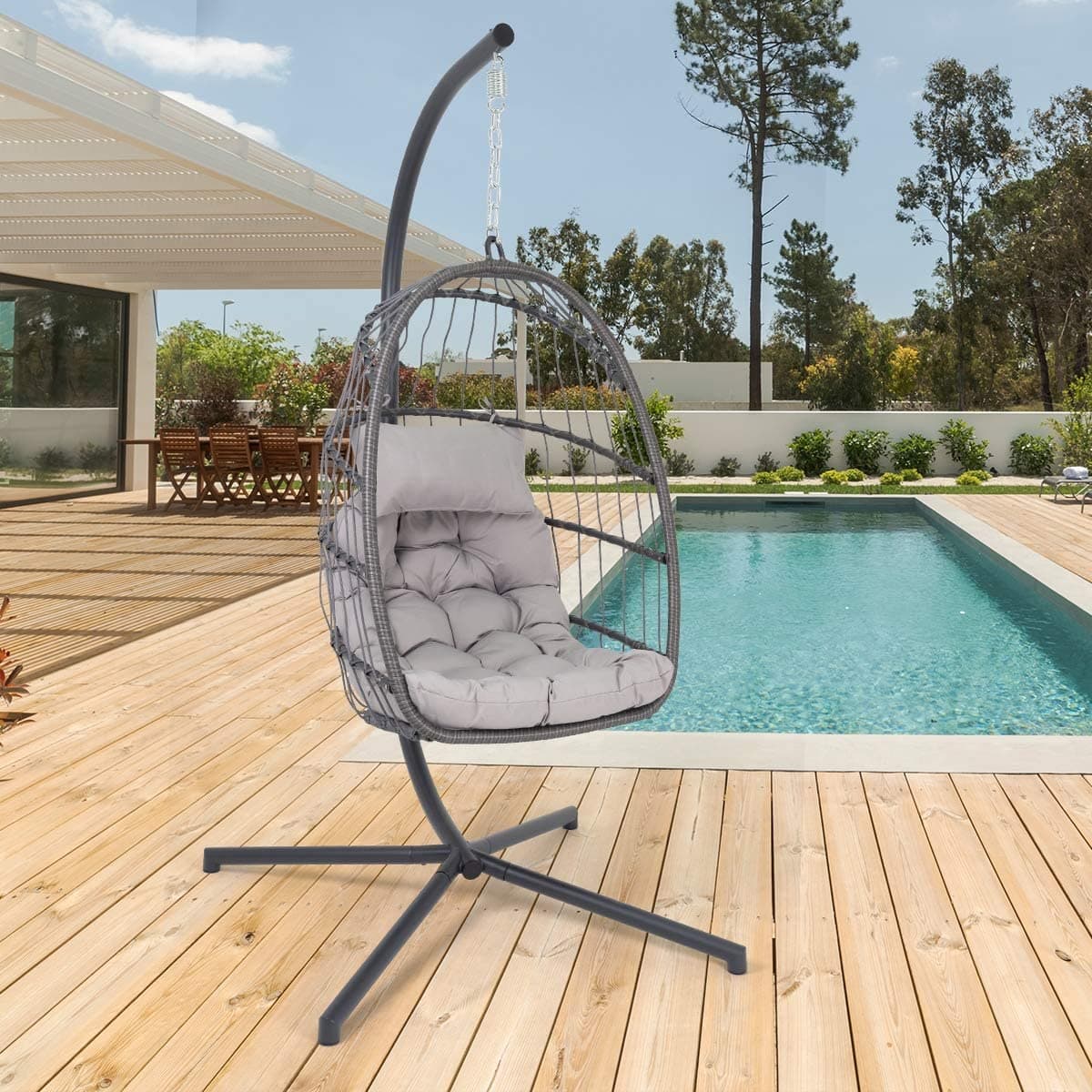 Poltrona a dondolo sospesa Richiudibile per giardino e veranda in rattan con cuscino in Dondoli coperti Decor Space - Altamura, commercioVirtuoso.it
