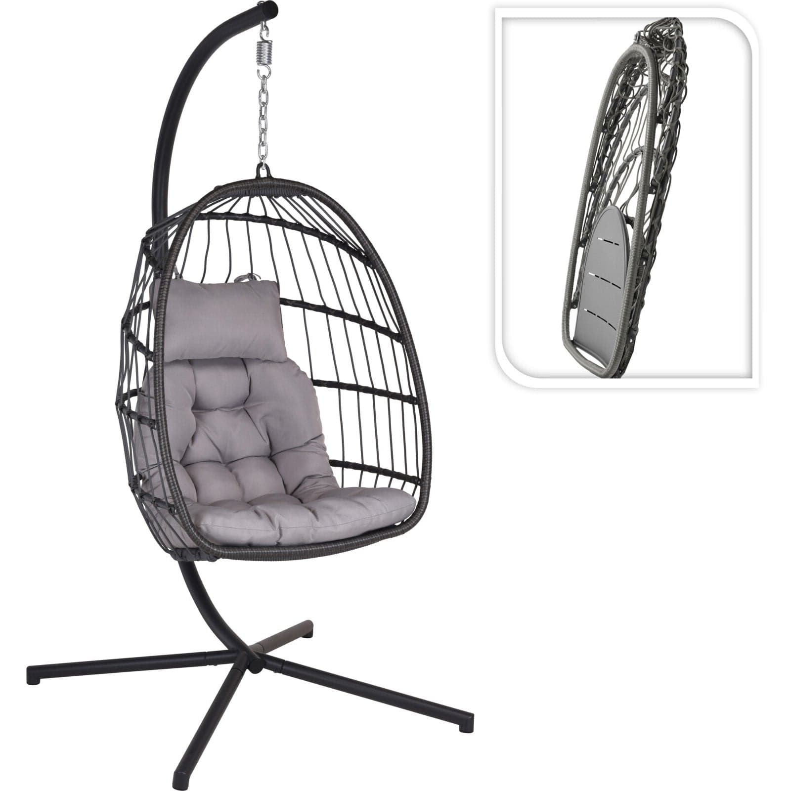 Poltrona a dondolo sospesa Richiudibile per giardino e veranda in rattan con cuscino in Dondoli coperti Decor Space - Altamura, commercioVirtuoso.it