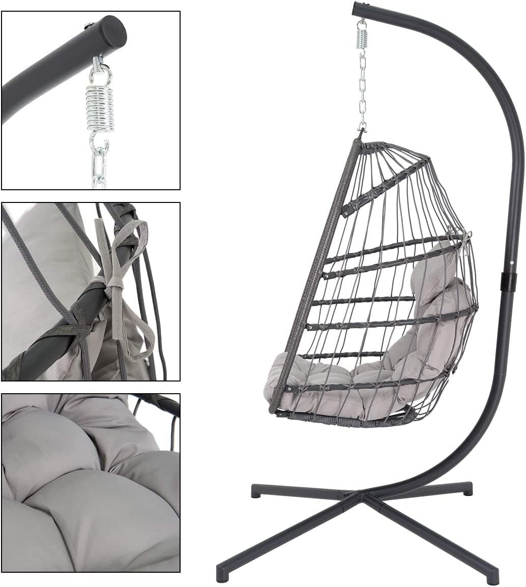 Poltrona a dondolo sospesa Richiudibile per giardino e veranda in rattan con cuscino in Dondoli coperti Decor Space - Altamura, commercioVirtuoso.it