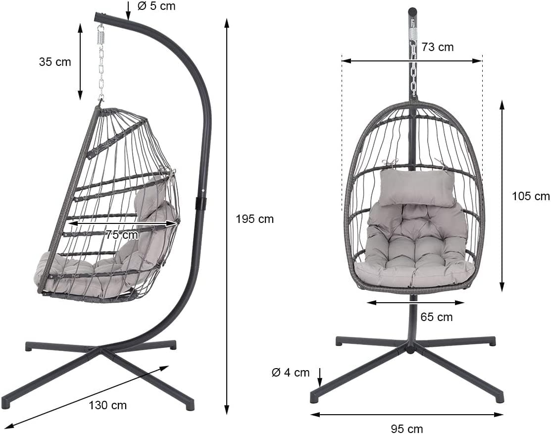 Poltrona a dondolo sospesa Richiudibile per giardino e veranda in rattan con cuscino in Dondoli coperti Decor Space - Altamura, commercioVirtuoso.it