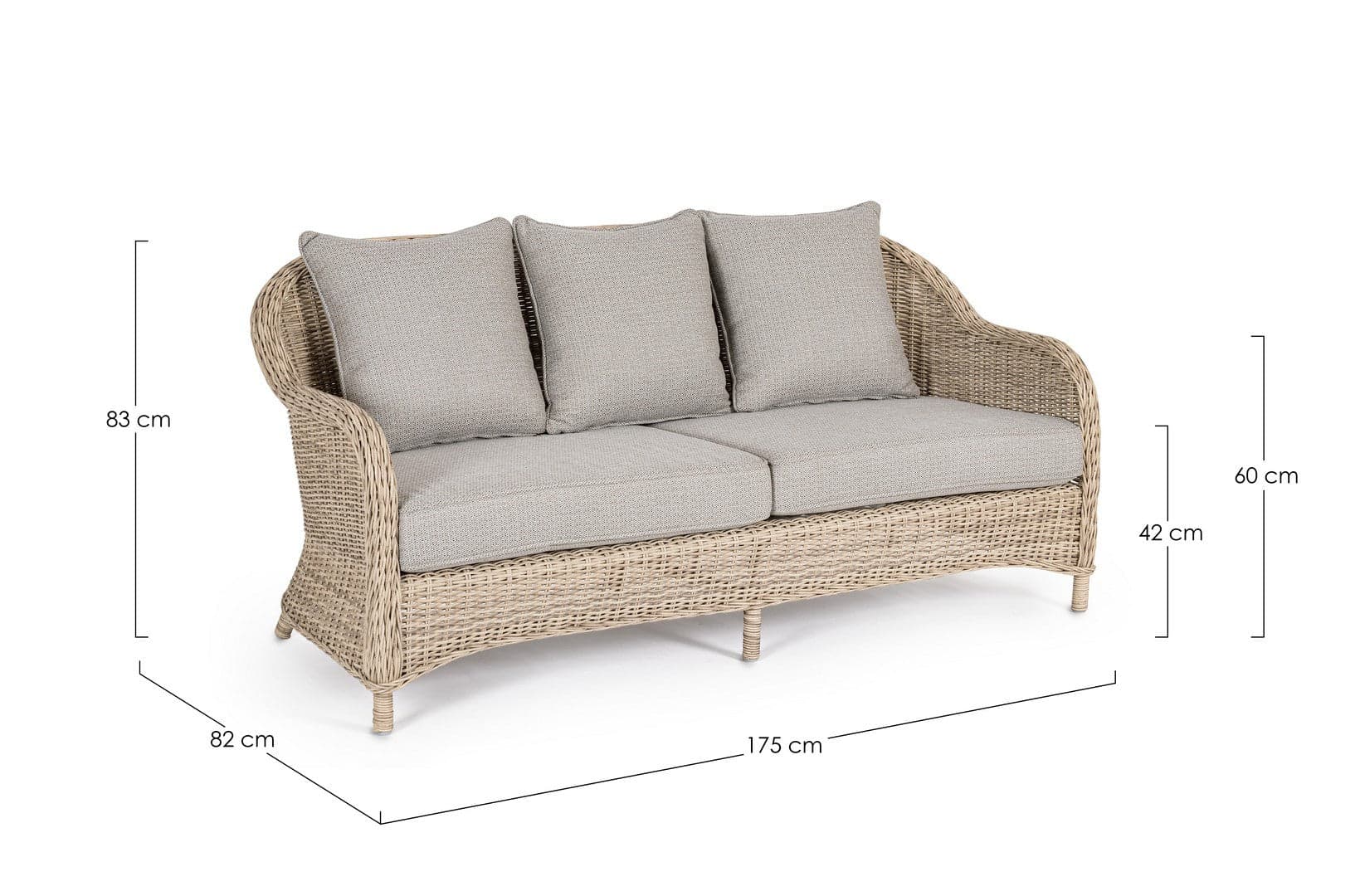 Divano "Aditya New" a tre posti, con cuscini comodi e sfoderabili, in fibra sintetica Giardino e giardinaggio/Arredamento da giardino e accessori/Divani Decor Space - Altamura, Commerciovirtuoso.it