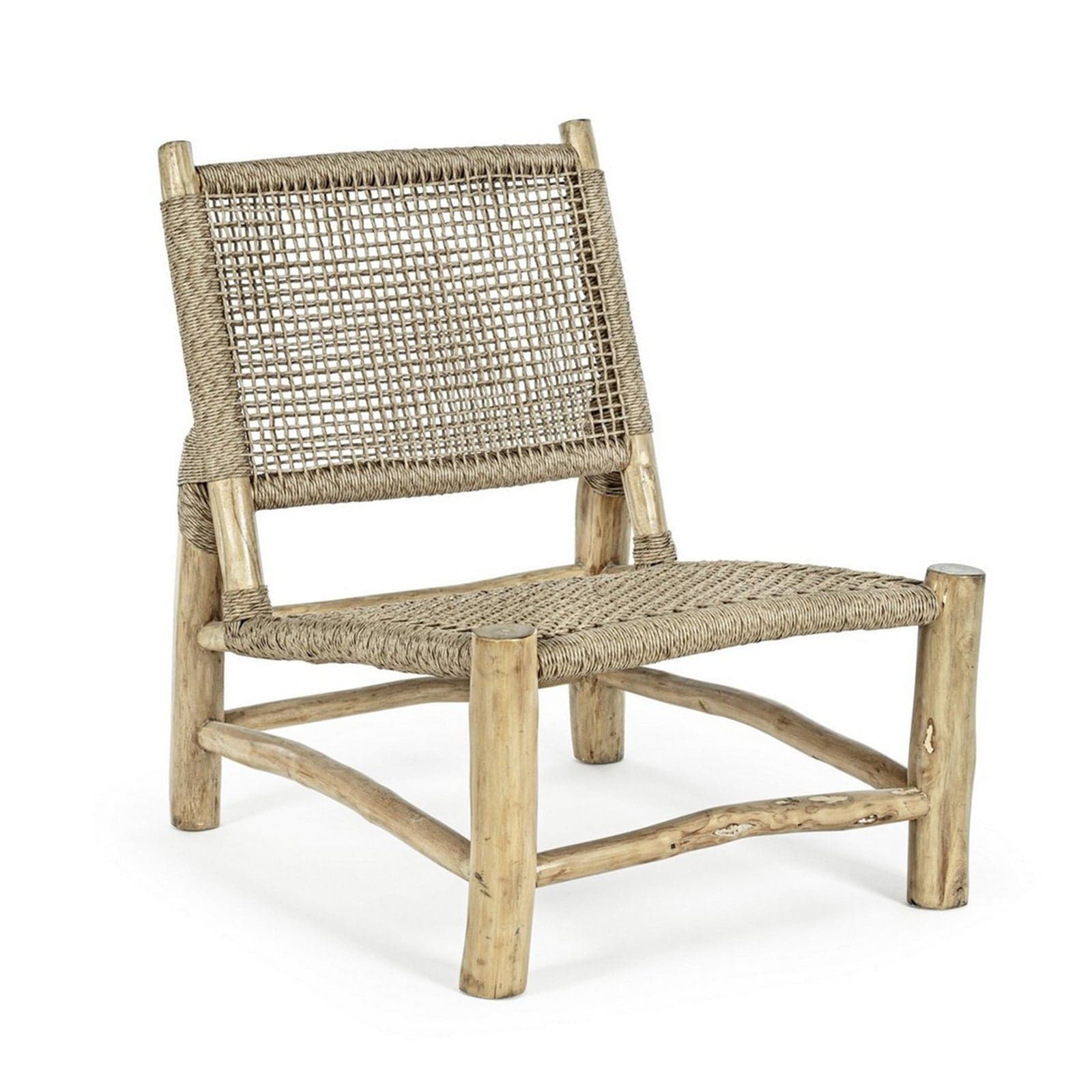 Poltrona "Lampok" con struttura in legno di teak, schienale con intreccio in fibra sintetica, per esterno