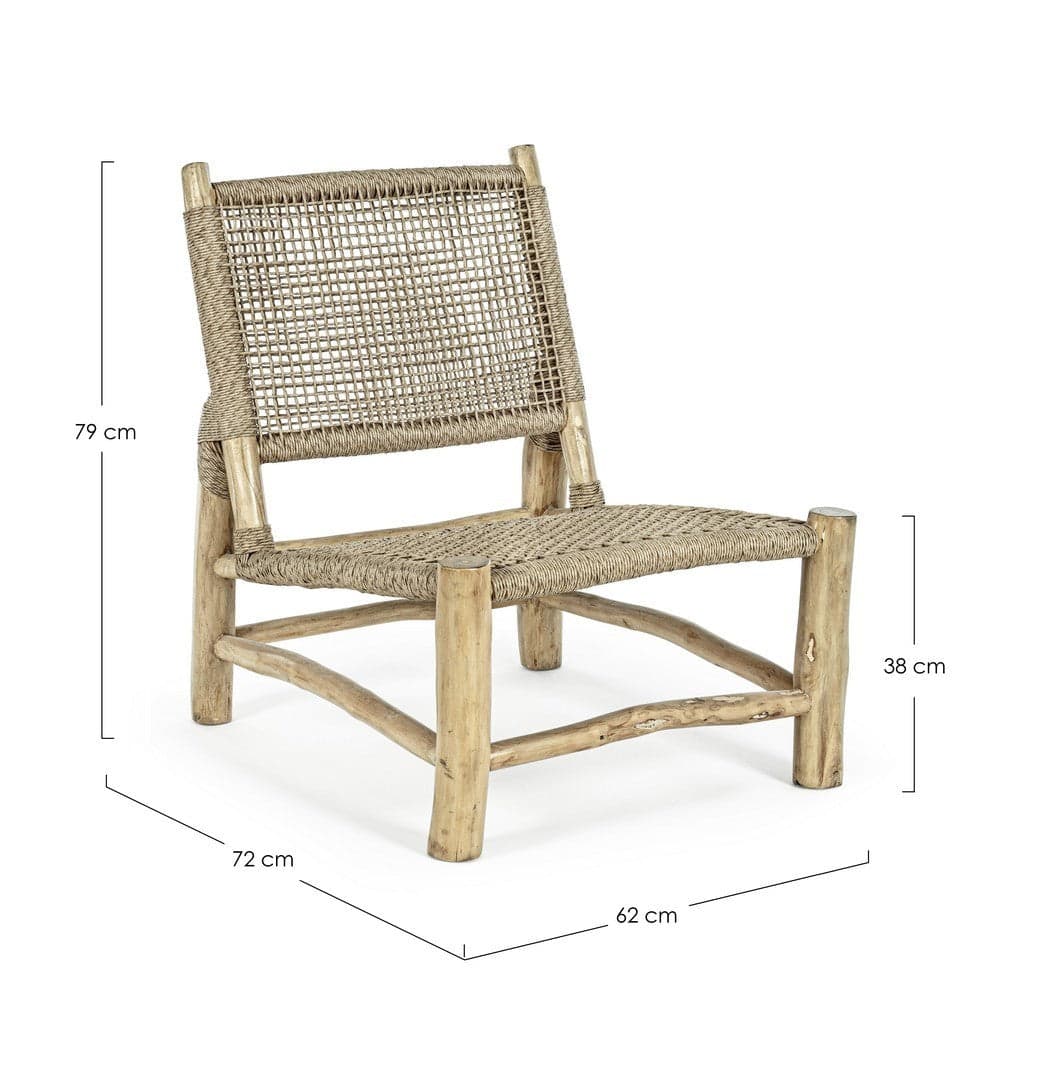 Poltrona "Lampok" con struttura in legno di teak, schienale con intreccio in fibra sintetica, per esterno in Poltrone Decor Space - Altamura, commercioVirtuoso.it