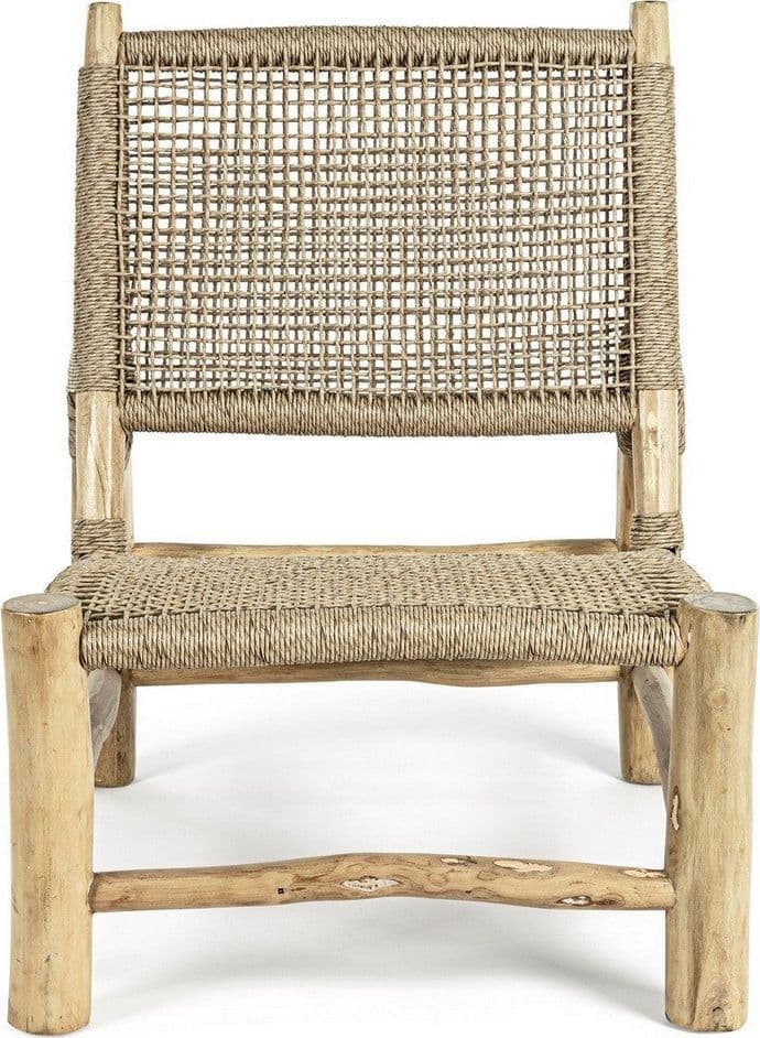 Poltrona "Lampok" con struttura in legno di teak, schienale con intreccio in fibra sintetica, per esterno in Poltrone Decor Space - Altamura, commercioVirtuoso.it