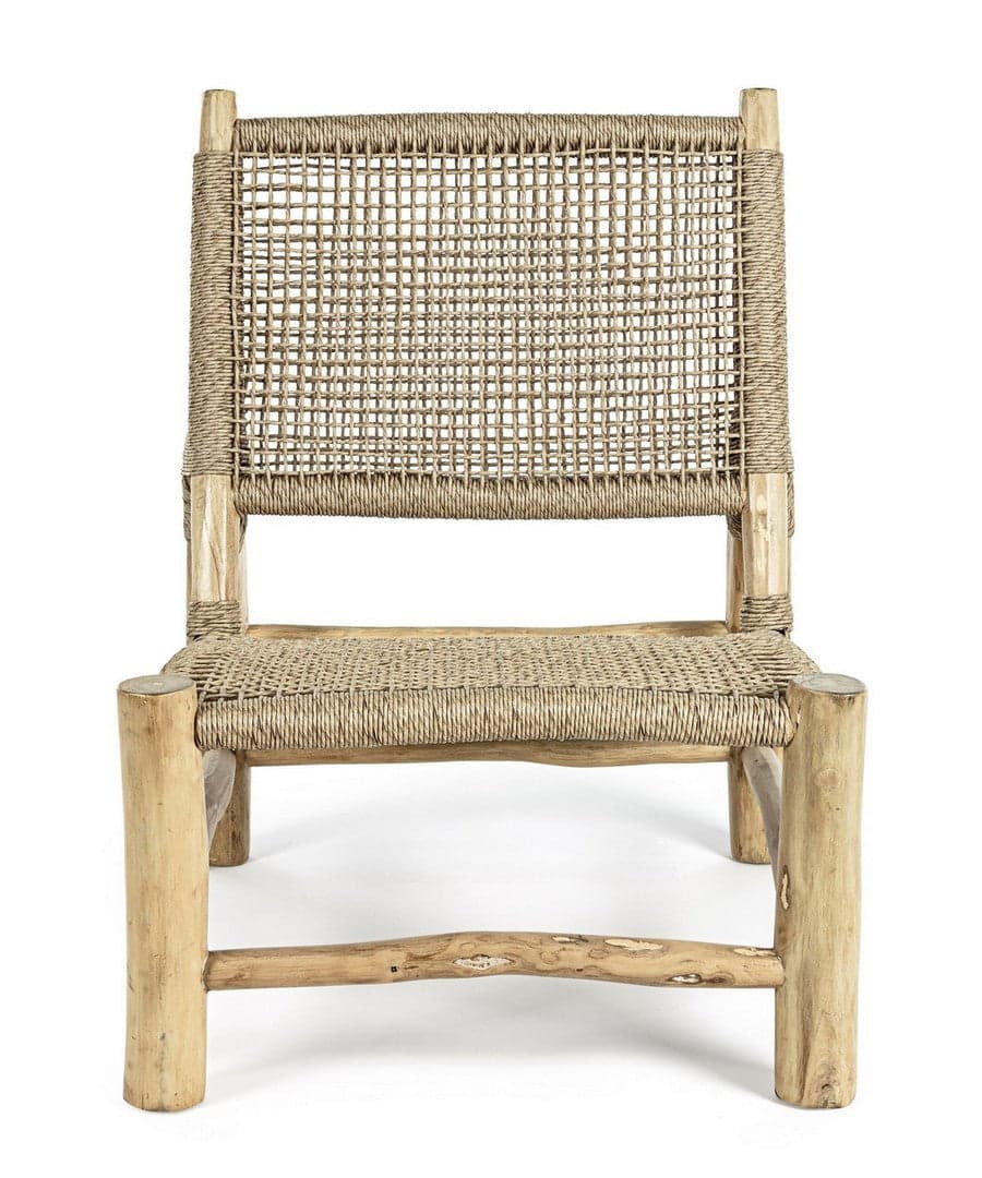 Poltrona "Lampok" con struttura in legno di teak, schienale con intreccio in fibra sintetica, per esterno in Poltrone Decor Space - Altamura, commercioVirtuoso.it