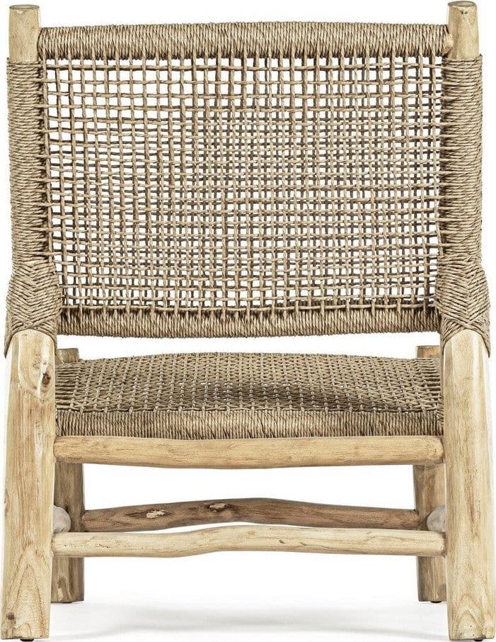 Poltrona "Lampok" con struttura in legno di teak, schienale con intreccio in fibra sintetica, per esterno in Poltrone Decor Space - Altamura, commercioVirtuoso.it