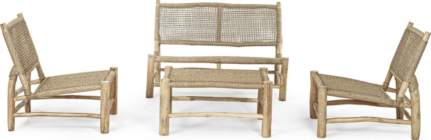 Poltrona "Lampok" con struttura in legno di teak, schienale con intreccio in fibra sintetica, per esterno in Poltrone Decor Space - Altamura, commercioVirtuoso.it
