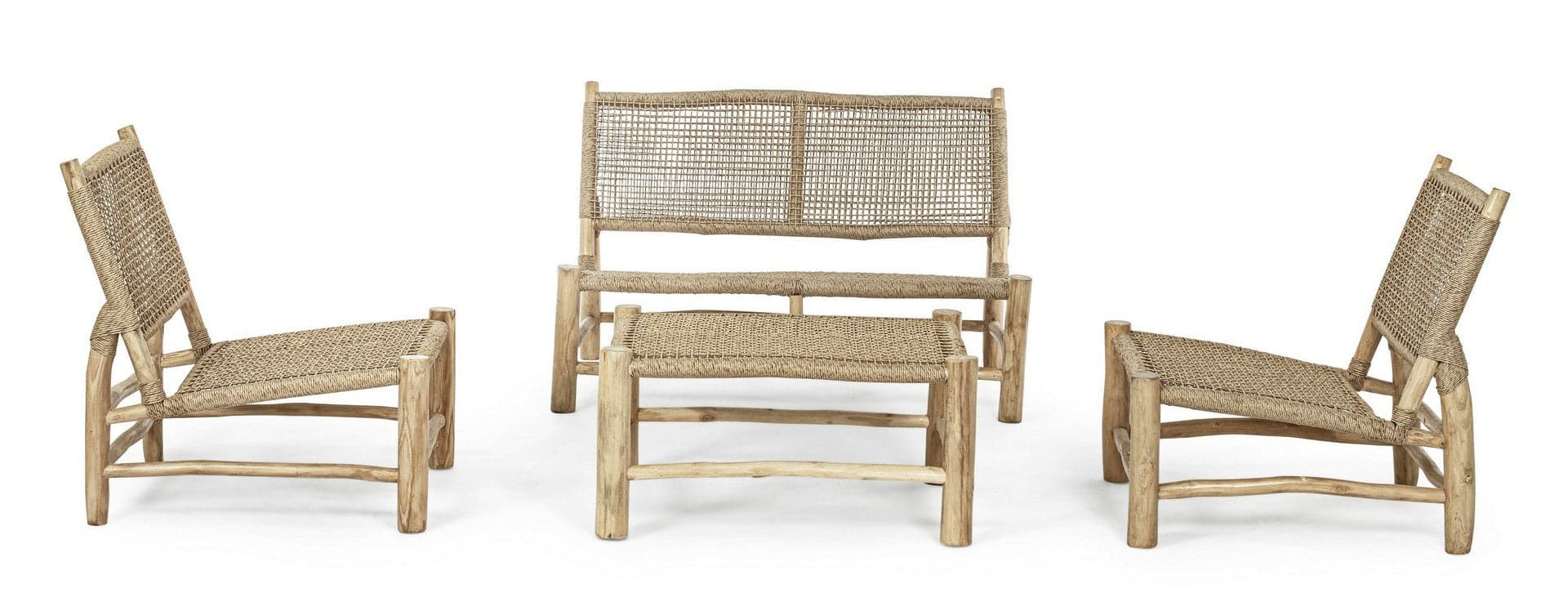 Poltrona "Lampok" con struttura in legno di teak, schienale con intreccio in fibra sintetica, per esterno in Poltrone Decor Space - Altamura, commercioVirtuoso.it