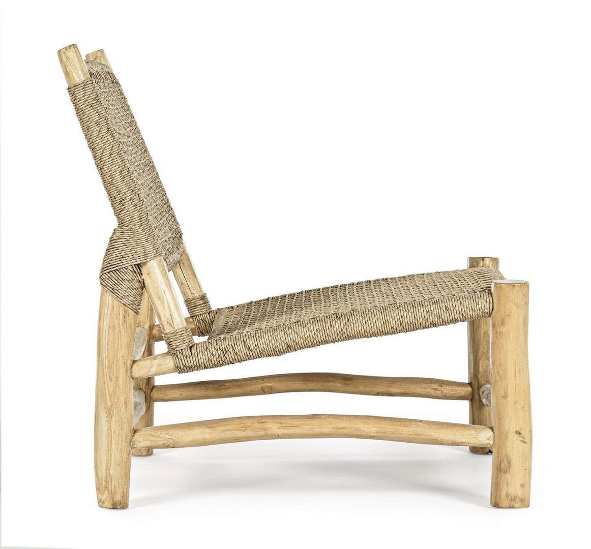 Poltrona "Lampok" con struttura in legno di teak, schienale con intreccio in fibra sintetica, per esterno in Poltrone Decor Space - Altamura, commercioVirtuoso.it